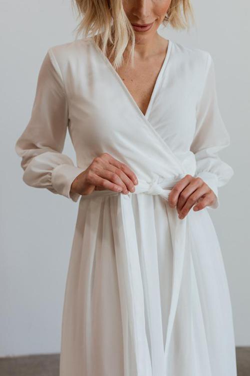 Button Puff Sleeve Belted Maxi Dress