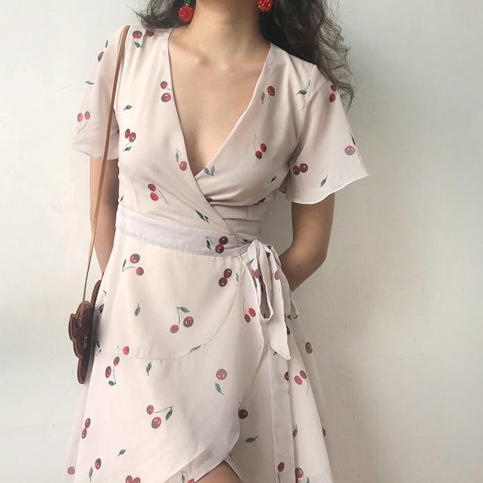 60s Style Cherry Wrap Dress