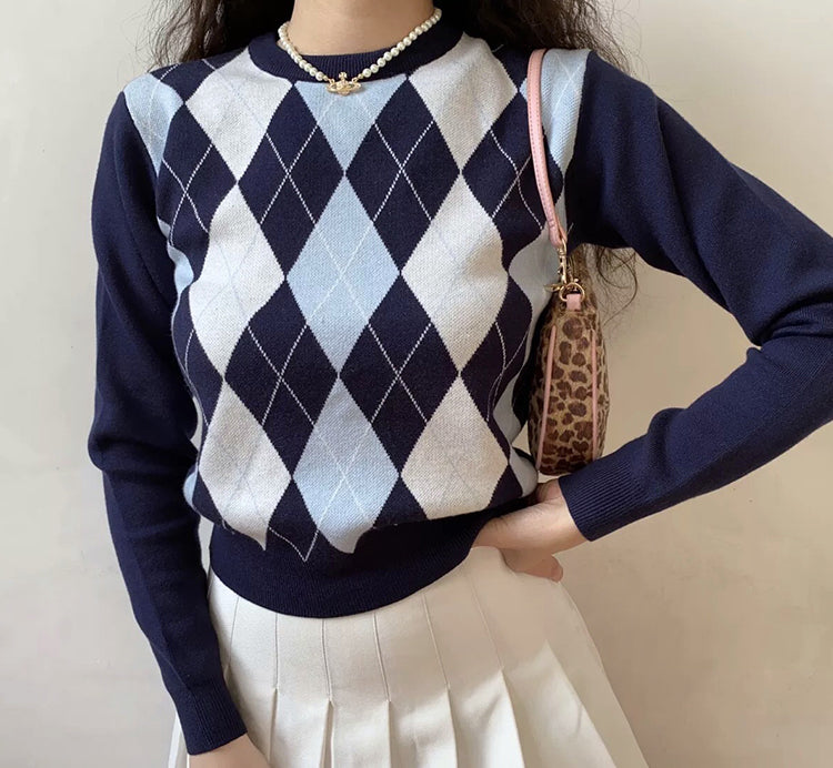 Argyle Knit Pullover Sweater