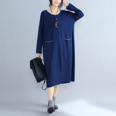 baggy new navy fashion casual knit dresses loose long sleeve pockets sweater dress