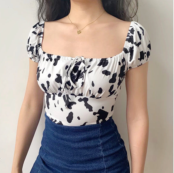 Cow Print Front Tie Top ~ HANDMADE