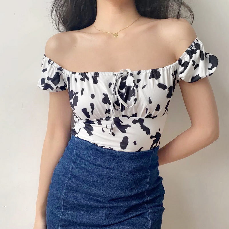 Cow Print Front Tie Top ~ HANDMADE