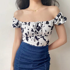 Cow Print Front Tie Top ~ HANDMADE