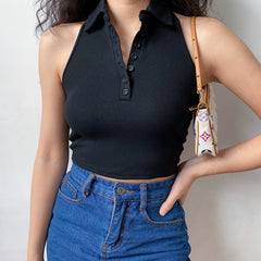 70s Slim Polo Halter Top