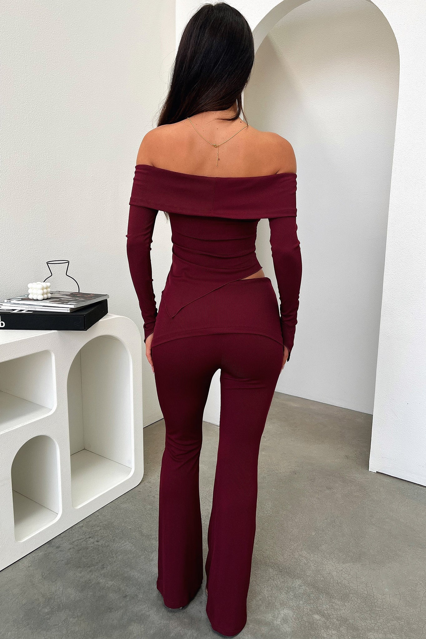 Fashionable one shoulder long sleeve two piece set