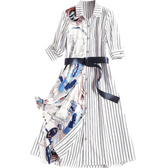 The Blake Satin Striped Short Sleeve Dress