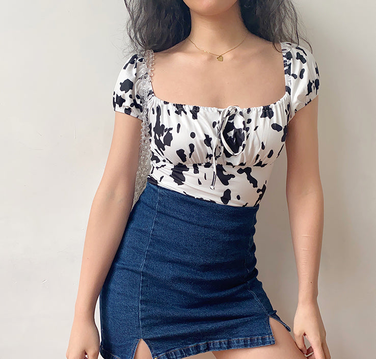 Cow Print Front Tie Top ~ HANDMADE