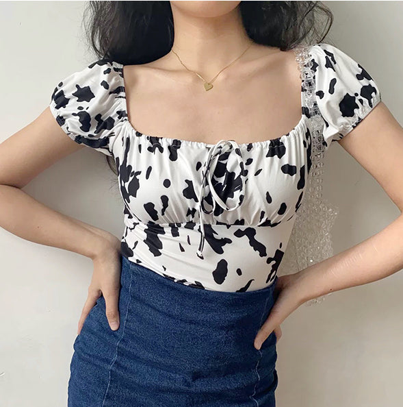 Cow Print Front Tie Top ~ HANDMADE