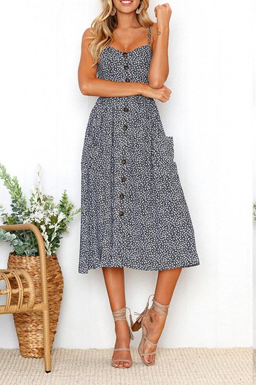 Sunflower Pineapple Pattern Sling Open Back Sexy Dress