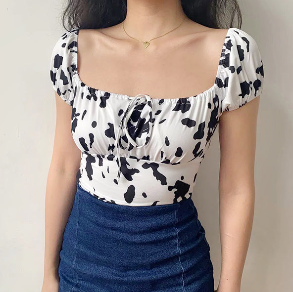 Cow Print Front Tie Top ~ HANDMADE