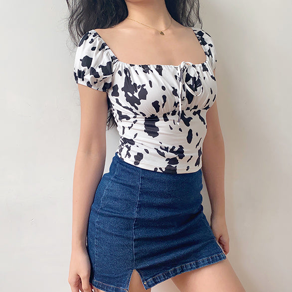Cow Print Front Tie Top ~ HANDMADE