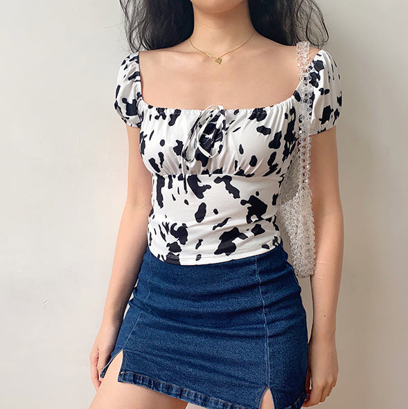 Cow Print Front Tie Top ~ HANDMADE