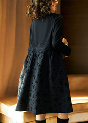 Organic Black Hign Neck Patchwork Lace Dress Spring