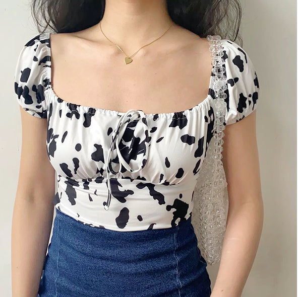 Cow Print Front Tie Top ~ HANDMADE
