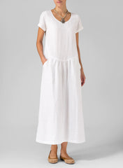 Cotton And Linen Pleated Slim Dress