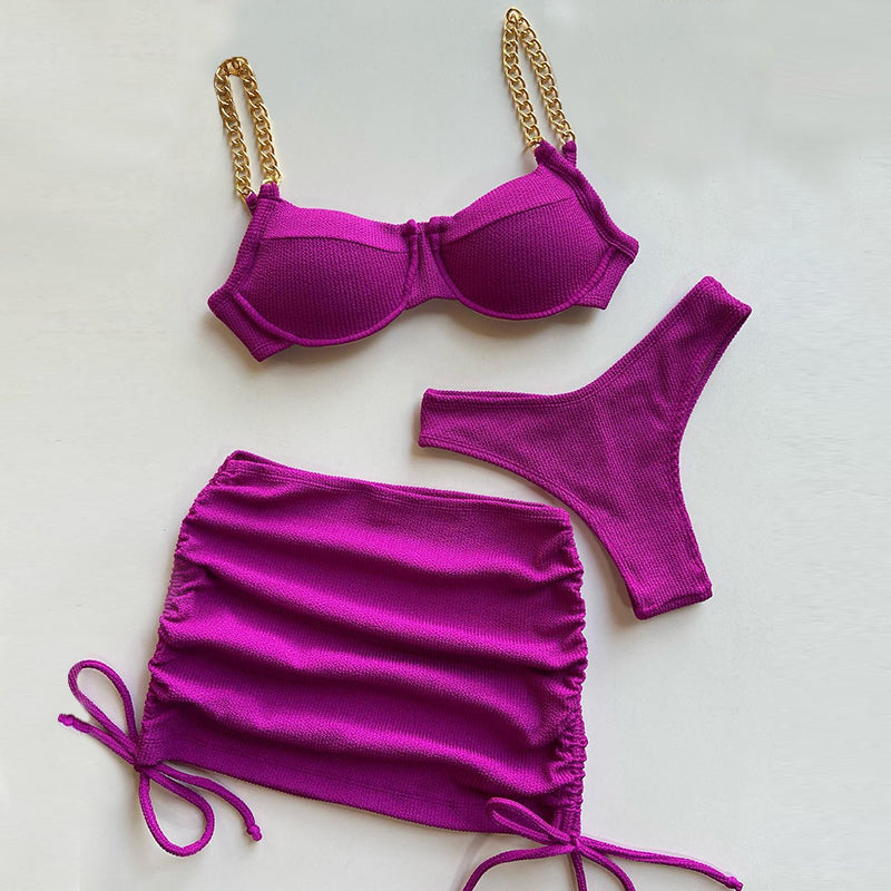 Fashion chain bikini three-piece set