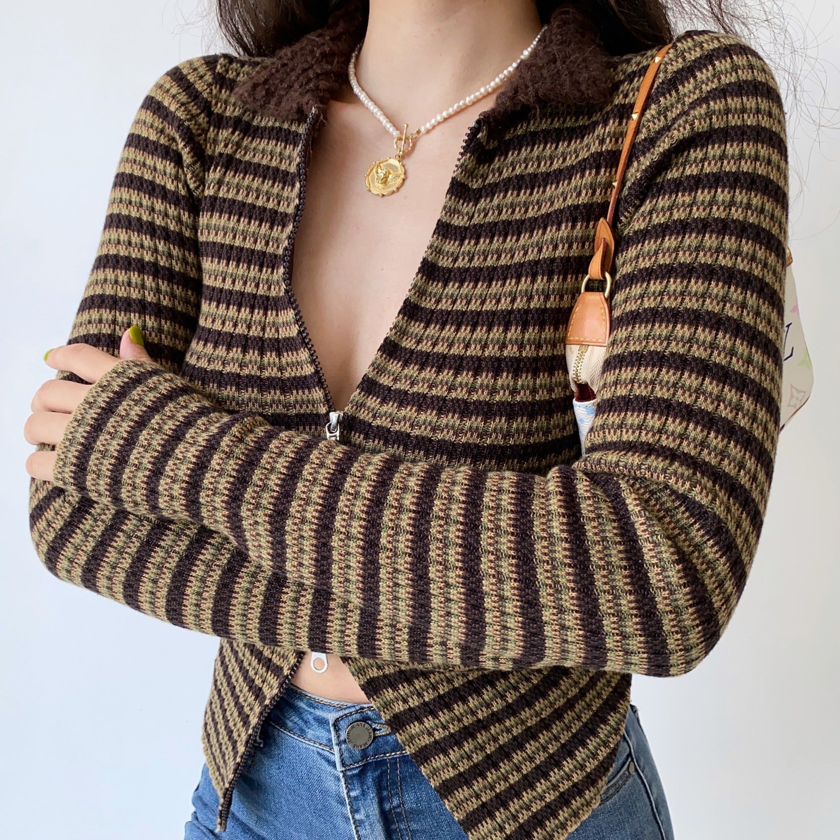 90s Film Double Zipper Cardigan ~ HANDMADE