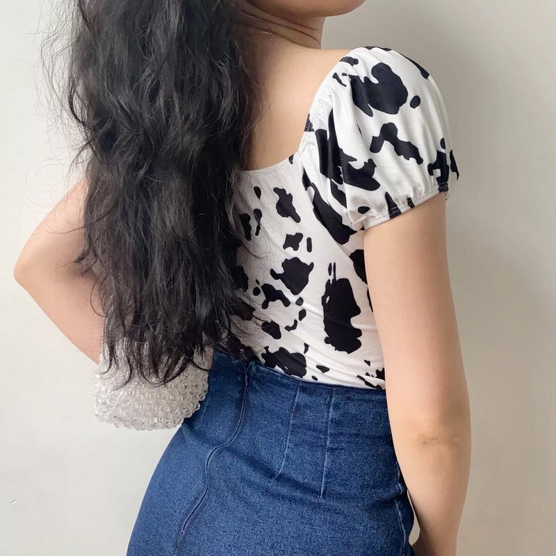 Cow Print Front Tie Top ~ HANDMADE