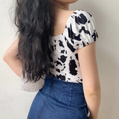 Cow Print Front Tie Top ~ HANDMADE