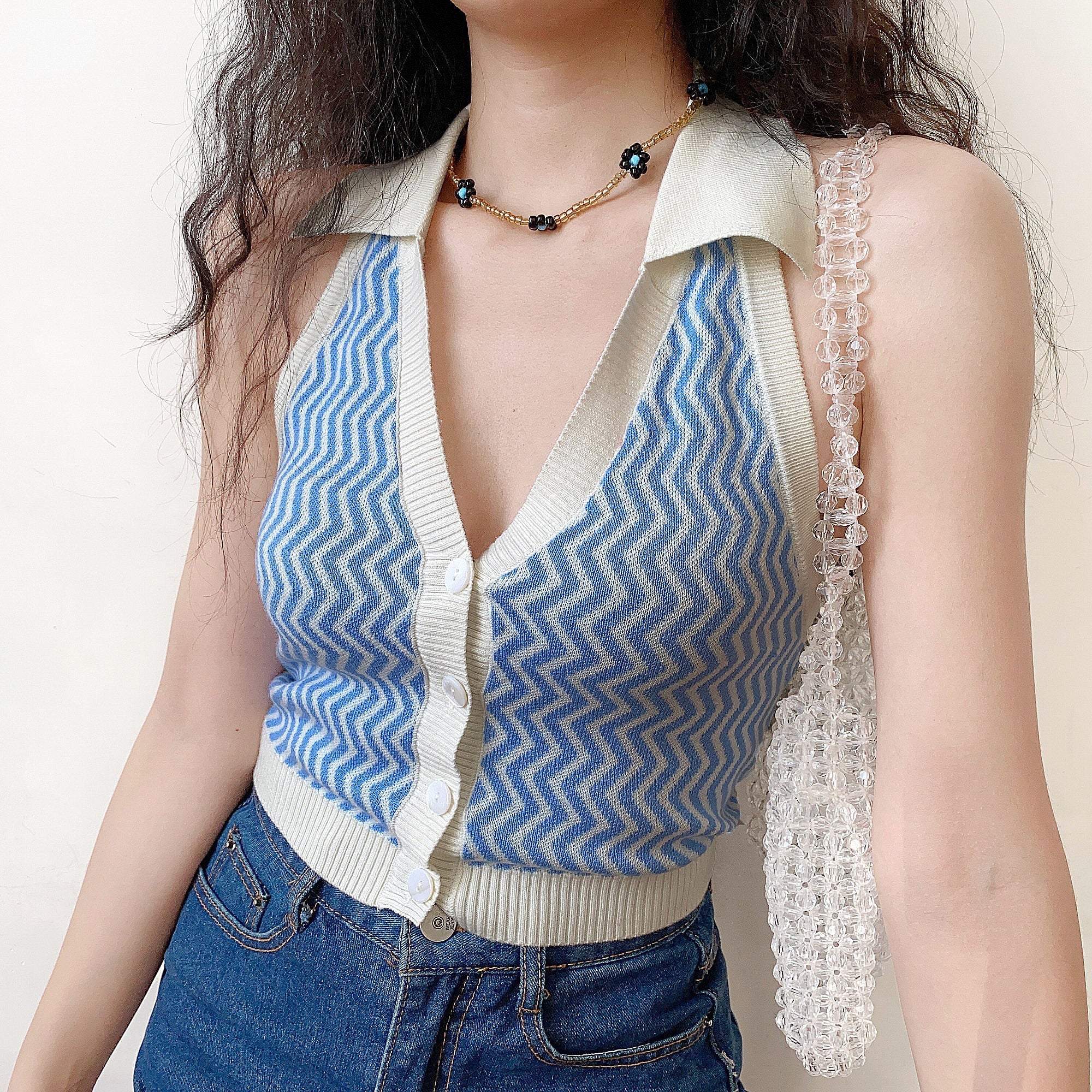 70s Retro Chevron Halter Vest