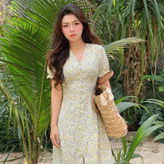 Bali Romance Pearl Midi Dress ~ HANDMADE