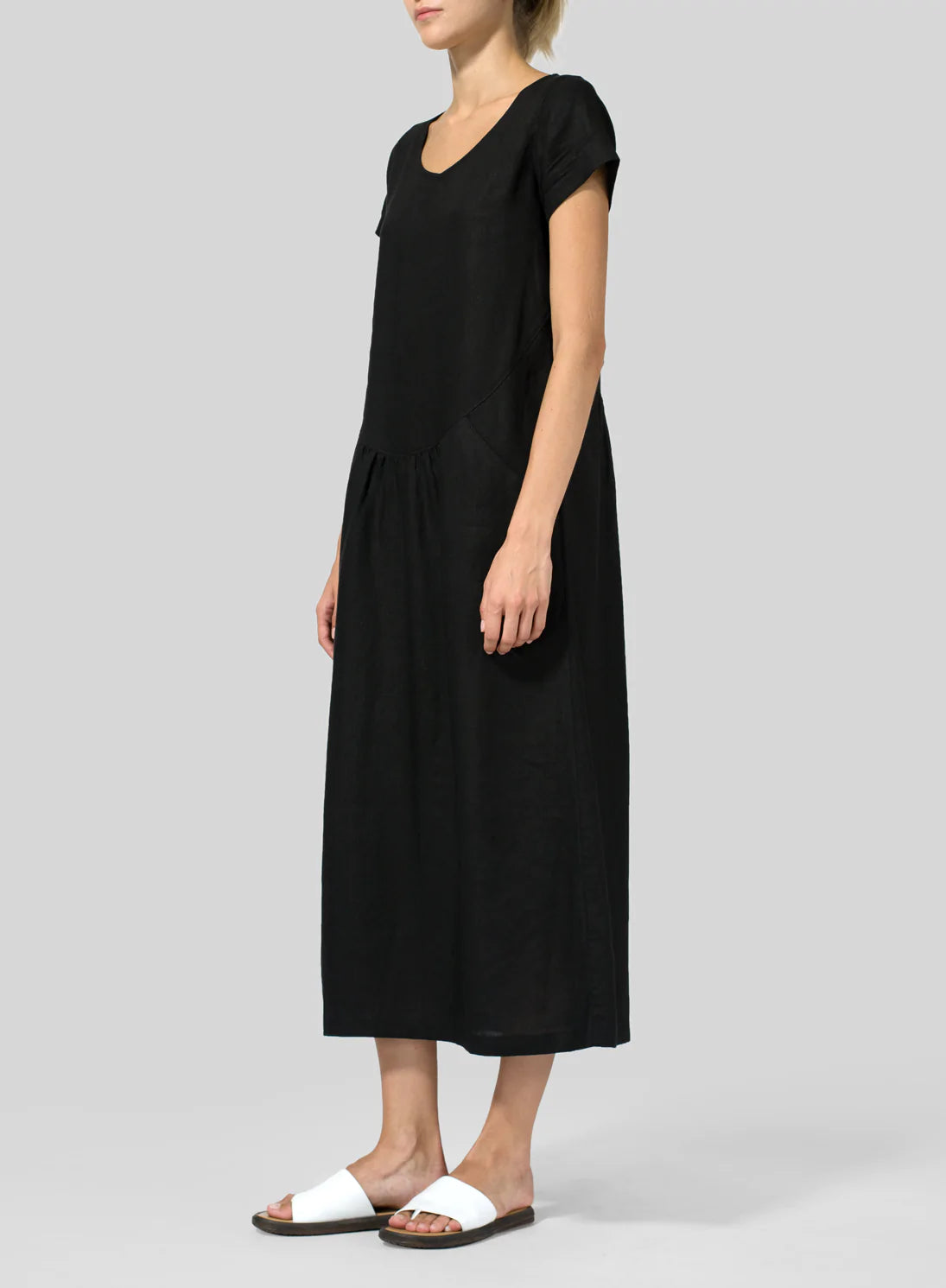 Cotton And Linen Pleated Slim Dress