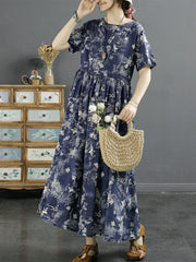 Summer Retro Floral Cotton Linen Dress