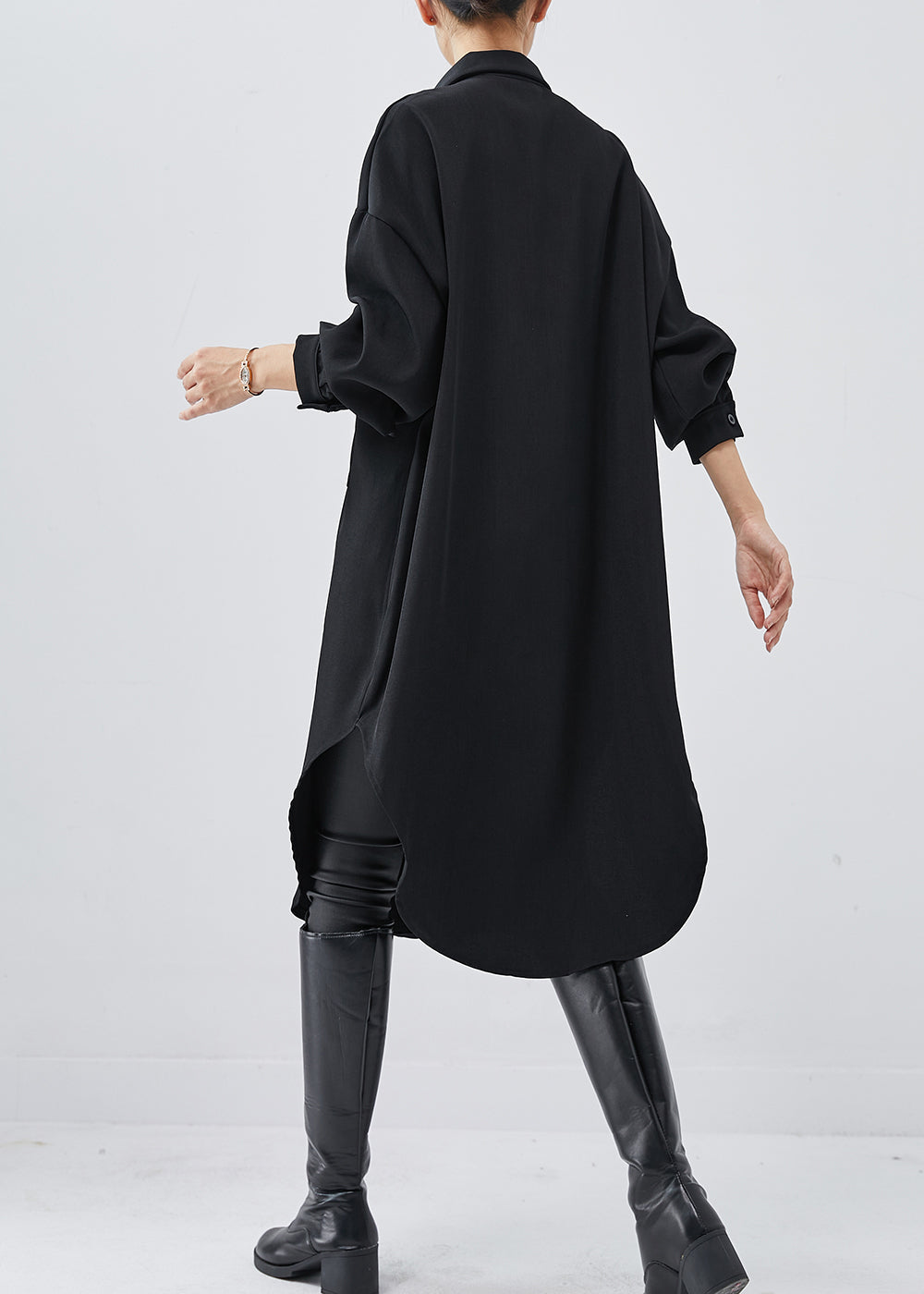 Fashion Black Oversized Cotton Holiday Dress Spring