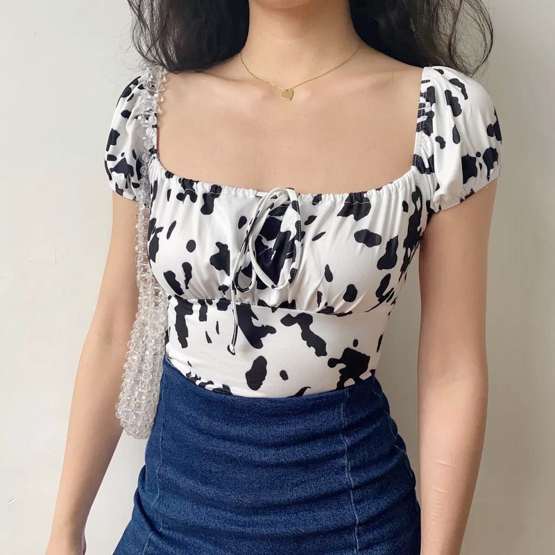 Cow Print Front Tie Top ~ HANDMADE