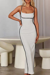 Sexy Casual Patchwork Backless Slit Contrast Spaghetti Strap Sling Dresses