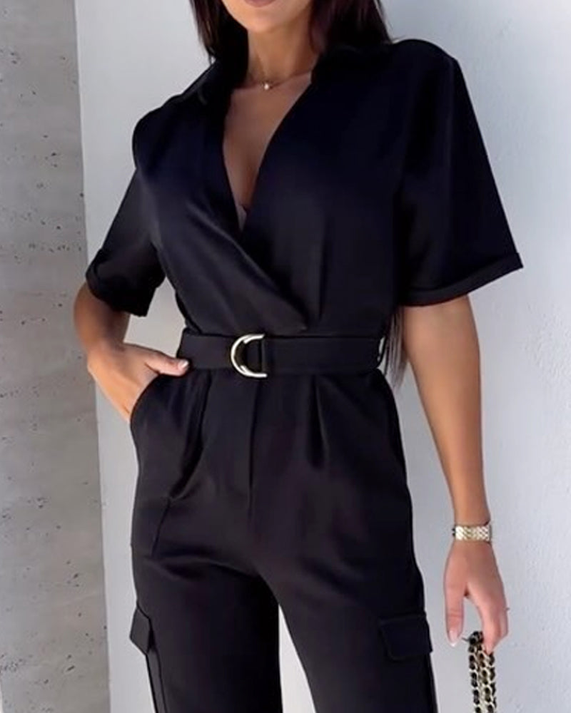 Lapel casual solid color two-piece set