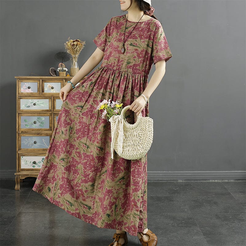 Summer Retro Floral Cotton Linen Dress