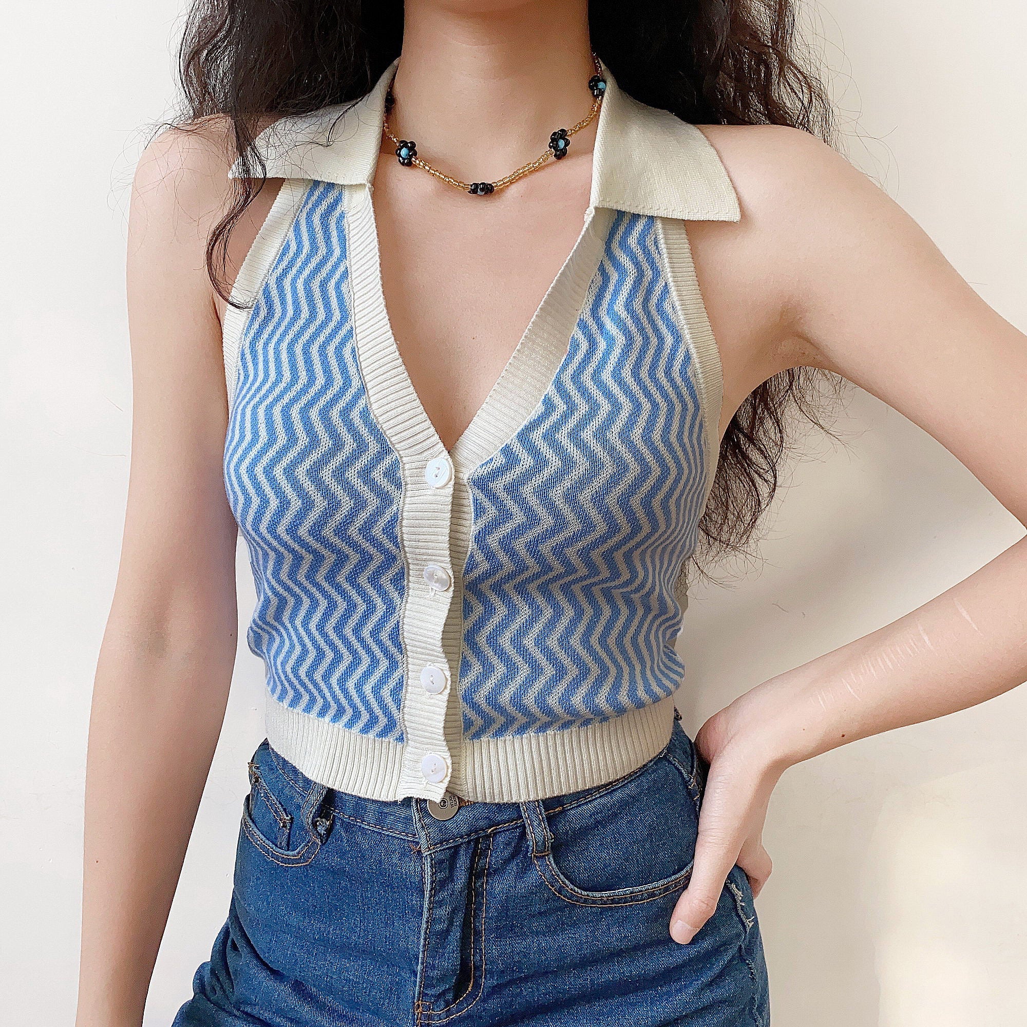 70s Retro Chevron Halter Vest