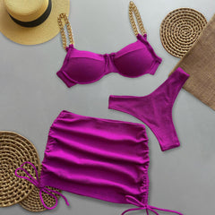 Fashion chain bikini three-piece set