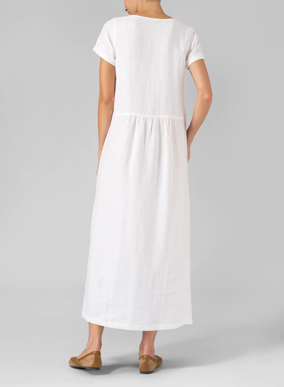 Cotton And Linen Pleated Slim Dress