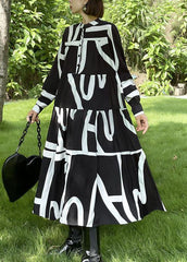 Italian Black Patchwork Button Print Fall Long sleeve Party Dress