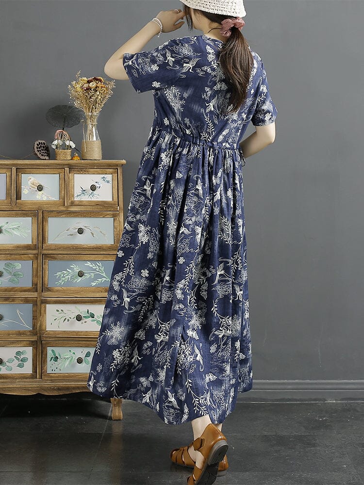 Summer Retro Floral Cotton Linen Dress