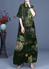 Classy Green flowers Patchwork Oriental Long Dress Summer