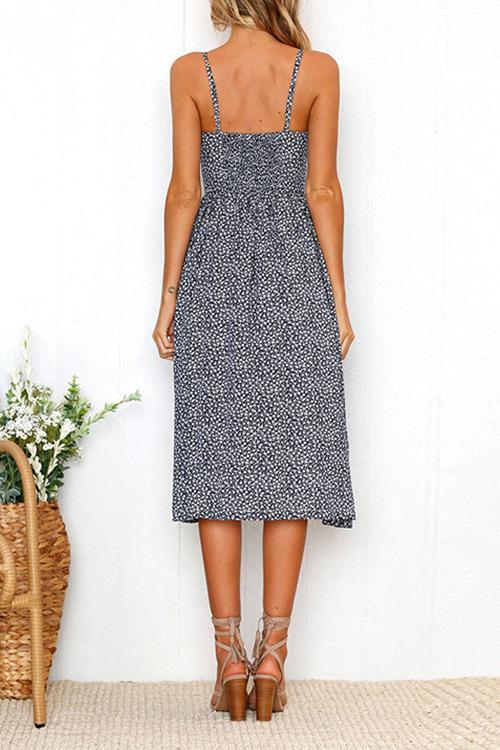Sunflower Pineapple Pattern Sling Open Back Sexy Dress