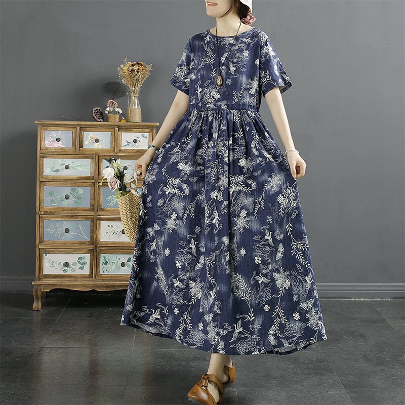 Summer Retro Floral Cotton Linen Dress