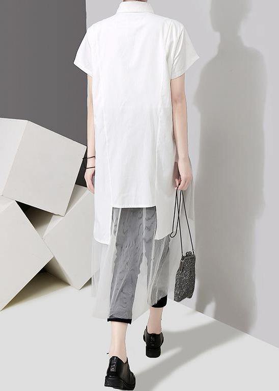 Style Cotton Long Shirts Century Summer Irregular Patchwork Mesh Short Sleeve Dress
