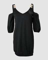 Metal Decor Cold Shoulder Casual Dress