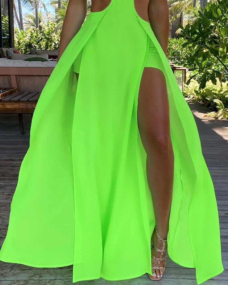 Cutout Sleeveless Thigh Slit Maxi Dress