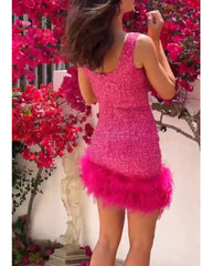 Barbie Pink halter furry skirt dress