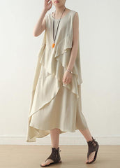 Unique beige sleeveless chiffon tunic top layered Maxi summer Dress