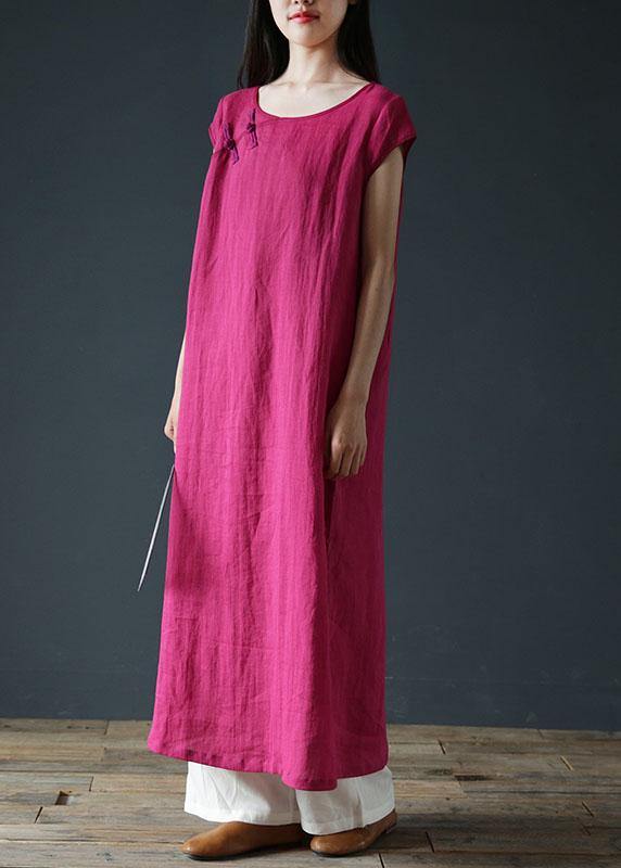 Bohemian o neck side open linen summer clothes For Women Work Outfits rose Dresses