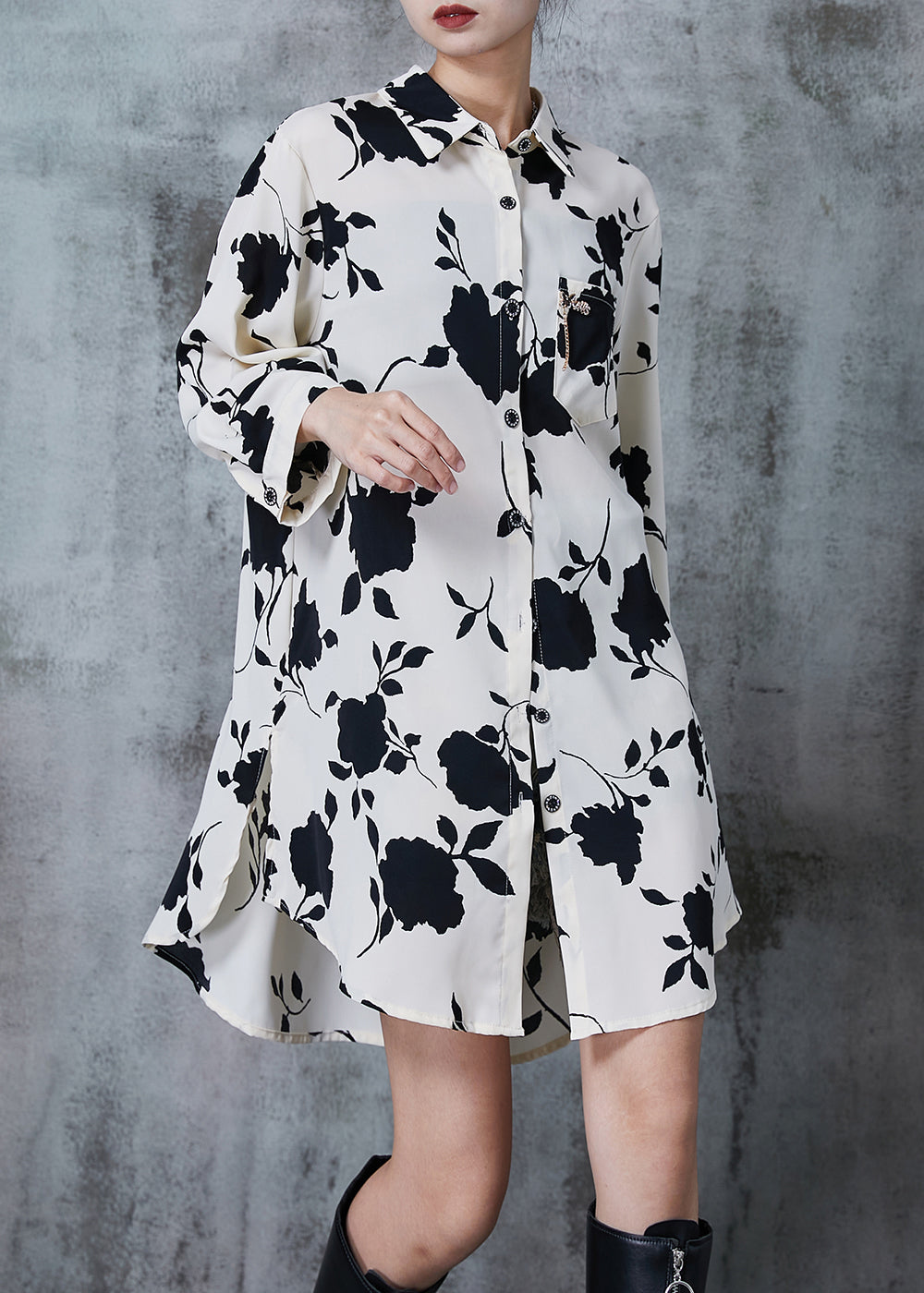 Apricot Print Cotton Shirt Dress Oversized Summer