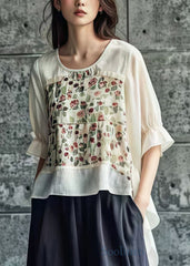 Apricot Print Cotton Shirt Oversized Low High Design Summer