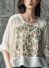 Apricot Print Cotton Shirt Oversized Low High Design Summer