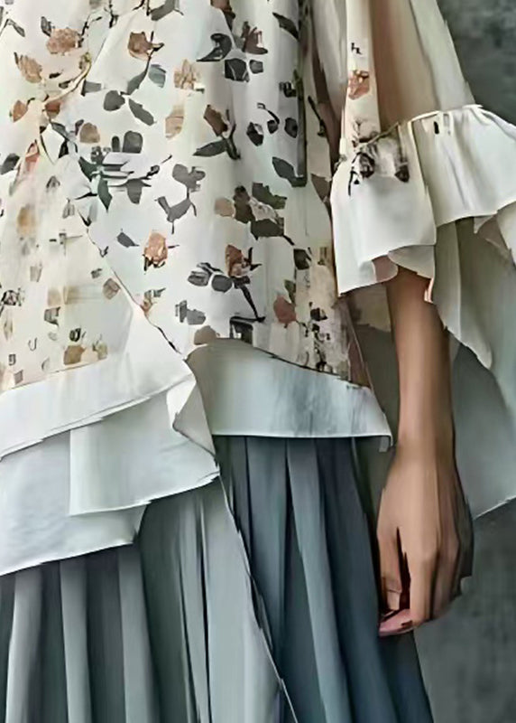 Art Beige Asymmetrical Print Cotton Shirts Summer